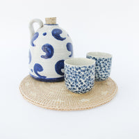 Ceramic Oil Pottery Jug with Cork Top and Blue Comma Design