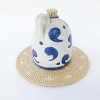 Ceramic Oil Pottery Jug with Cork Top and Blue Comma Design
