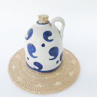 Ceramic Oil Pottery Jug with Cork Top and Blue Comma Design