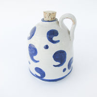 Ceramic Oil Pottery Jug with Cork Top and Blue Comma Design