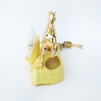 22K Gold Hand painted MCM Horse TV Lamp with Yellow Ceramic Planter Base