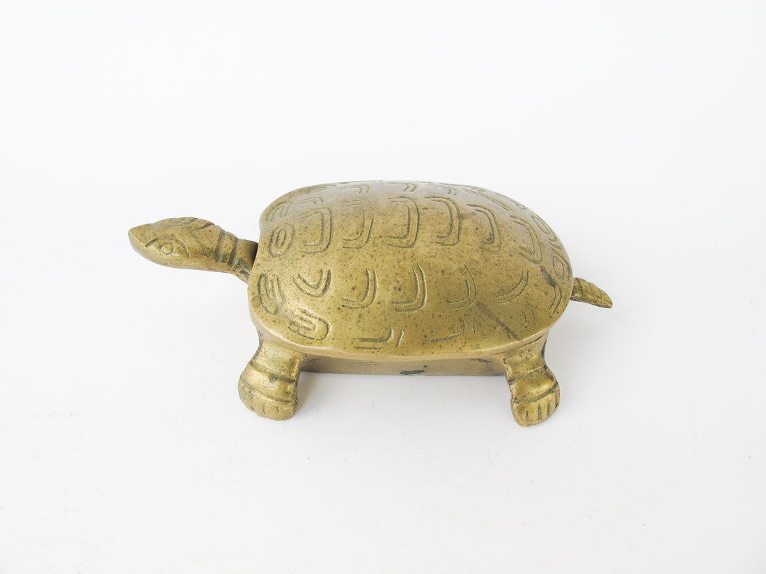 Brass Turtle Box Made in Taiwan Art Deco Antique