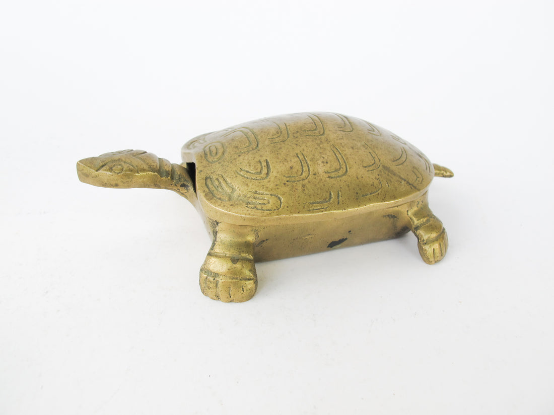 Brass Turtle Box Made in Taiwan Art Deco Antique