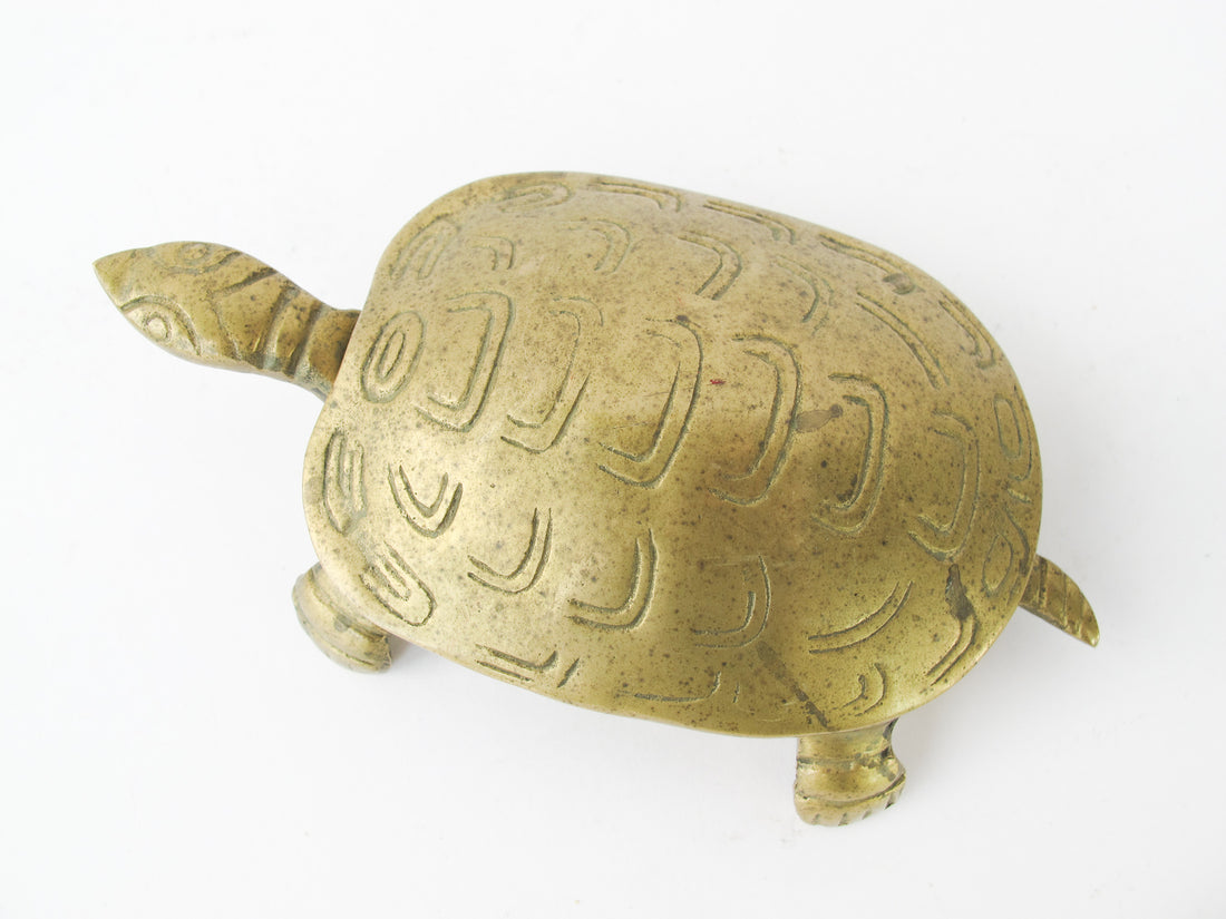 Brass Turtle Box Made in Taiwan Art Deco Antique