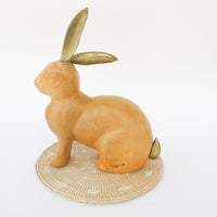 Wood Carved Rabbit with Brass Ears and Tail