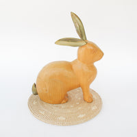 Wood Carved Rabbit with Brass Ears and Tail