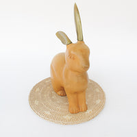 Wood Carved Rabbit with Brass Ears and Tail