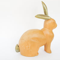 Wood Carved Rabbit with Brass Ears and Tail