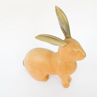 Wood Carved Rabbit with Brass Ears and Tail