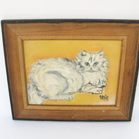 White Cat Original Oil Painting with Wood and Woven frame