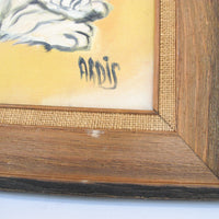 White Cat Original Oil Painting with Wood and Woven frame