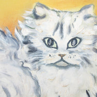 White Cat Original Oil Painting with Wood and Woven frame