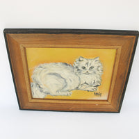 White Cat Original Oil Painting with Wood and Woven frame