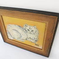 White Cat Original Oil Painting with Wood and Woven frame