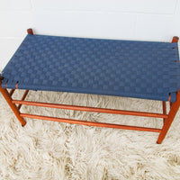 Long Blue Woven Bench Stool