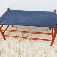 Long Blue Woven Bench Stool