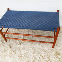 Long Blue Woven Bench Stool
