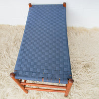 Long Blue Woven Bench Stool