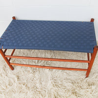 Long Blue Woven Bench Stool