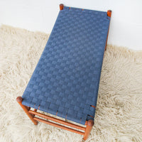 Long Blue Woven Bench Stool