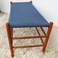 Long Blue Woven Bench Stool