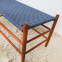 Long Blue Woven Bench Stool