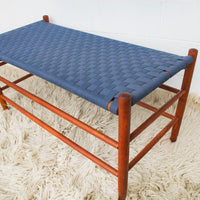 Long Blue Woven Bench Stool