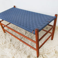 Long Blue Woven Bench Stool