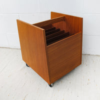 Danish Mid-Centurry Teak Plywood Rolling Record Organizer holder