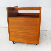 Danish Mid-Centurry Teak Plywood Rolling Record Organizer holder