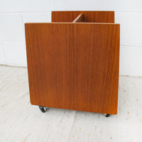 Danish Mid-Centurry Teak Plywood Rolling Record Organizer holder