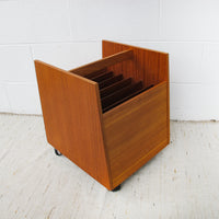 Danish Mid-Centurry Teak Plywood Rolling Record Organizer holder