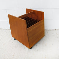 Danish Mid-Centurry Teak Plywood Rolling Record Organizer holder