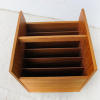 Danish Mid-Centurry Teak Plywood Rolling Record Organizer holder
