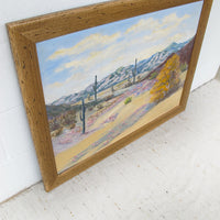 Large Desert Landscape Painting with Rustic Wood Frame