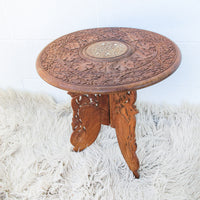 Large Teak Wood Round Table with Folding Tri-Pod Base
