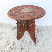 Large Teak Wood Round Table with Folding Tri-Pod Base