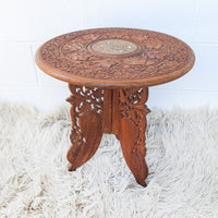 Large Teak Wood Round Table with Folding Tri-Pod Base