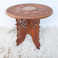 Large Teak Wood Round Table with Folding Tri-Pod Base