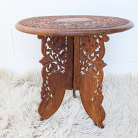 Large Teak Wood Round Table with Folding Tri-Pod Base