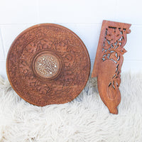 Large Teak Wood Round Table with Folding Tri-Pod Base