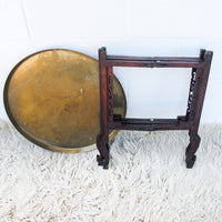 Antique Vintage Asian Brass Tray Table with Folding Base