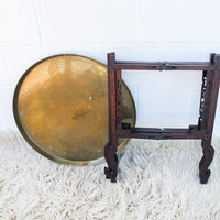 Antique Vintage Asian Brass Tray Table with Folding Base