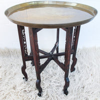Antique Vintage Asian Brass Tray Table with Folding Base
