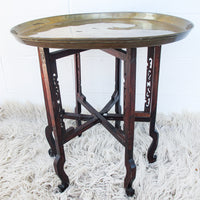 Antique Vintage Asian Brass Tray Table with Folding Base