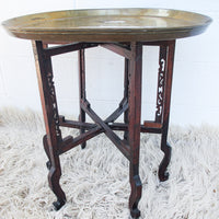 Antique Vintage Asian Brass Tray Table with Folding Base