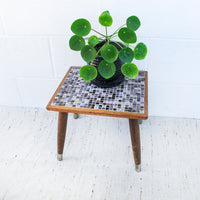 Midcentury Mini Tile Wood Table Plant Stand