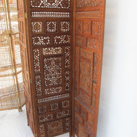 Vintage Three Panel Teak Rosewood Room Divider Privacy Screen - Made in India 1950's