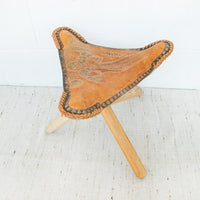Leather Folding Tri-Pod Stool from Mexico