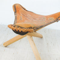 Leather Folding Tri-Pod Stool from Mexico